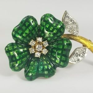 18K Gold Platinum 1.00CT Diamond Irish Clover